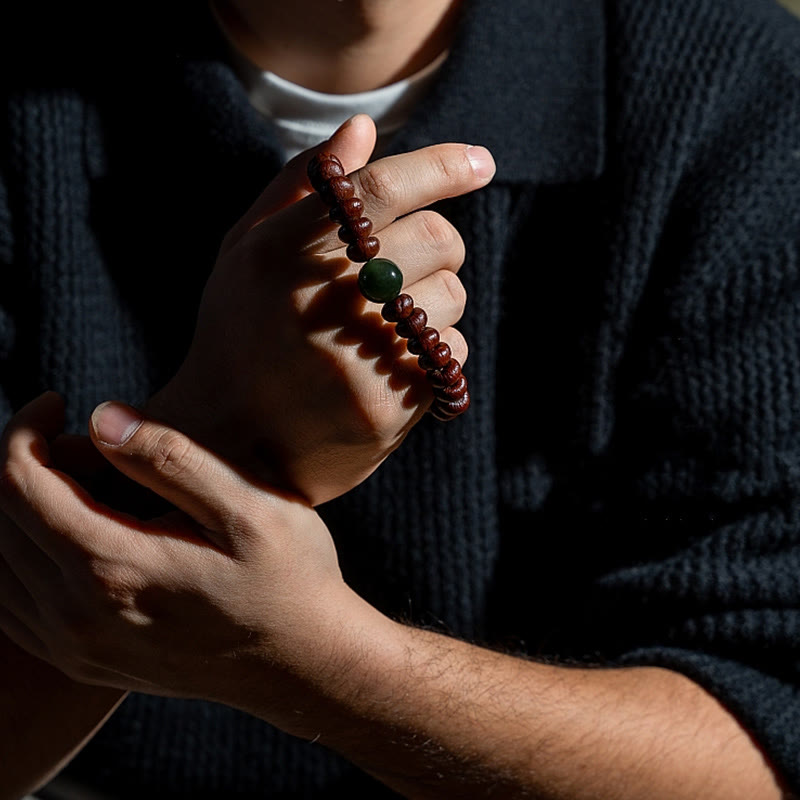 Lila Bodhi-Samen & Hetian Jade Weisheitsarmband 12mm