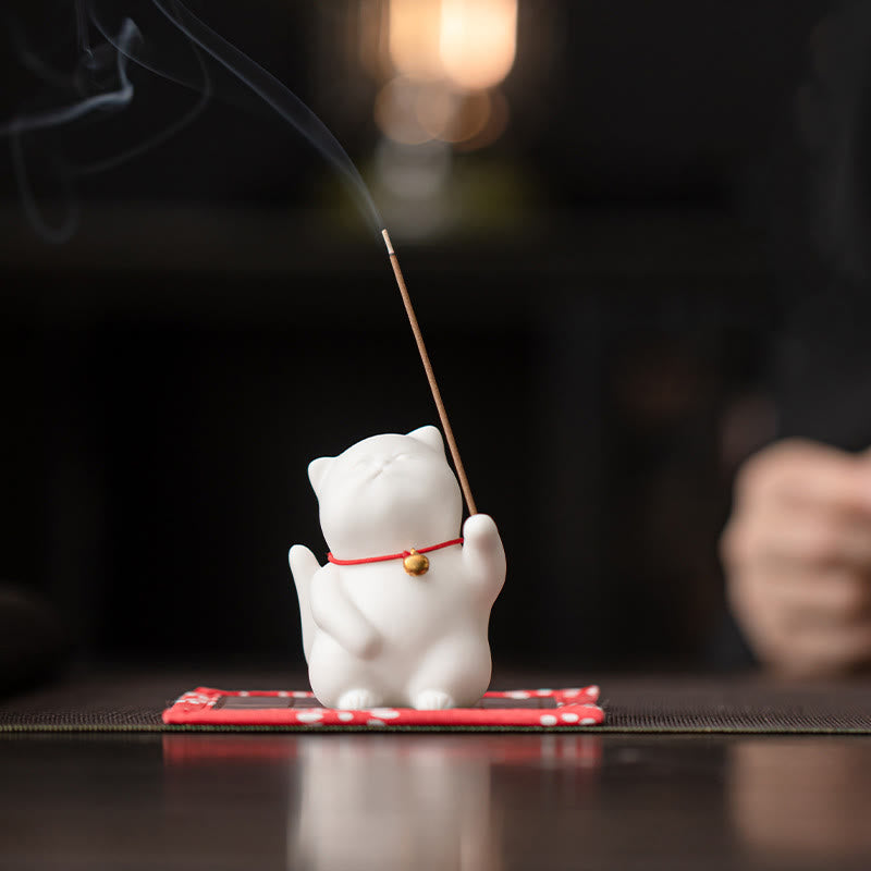 Mini Cute Ceramic Cat Incense Burner for Meditation
