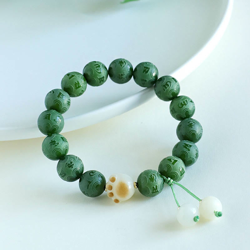 Om Mani Padme Hum Bodhi Seed Carved Bracelet 12mm Beads