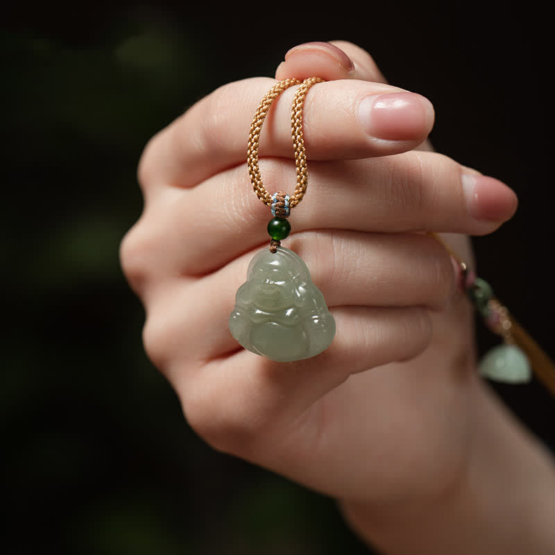 Lachender Buddha Jade Lotus Wohlstandskette