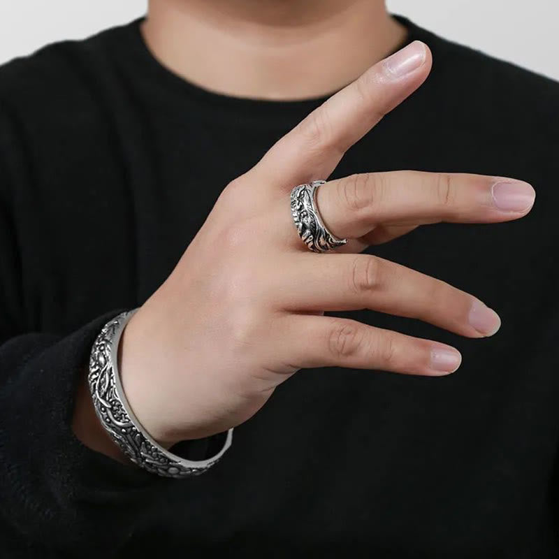 Verstellbarer Guan Gong Glücksbringerwolken Reichtumsring aus Kupfer