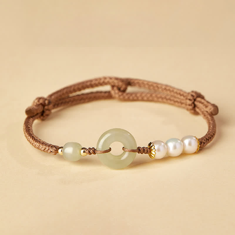 Natürliches Hetian Jade Perlen Peace Buckle Glücksarmband