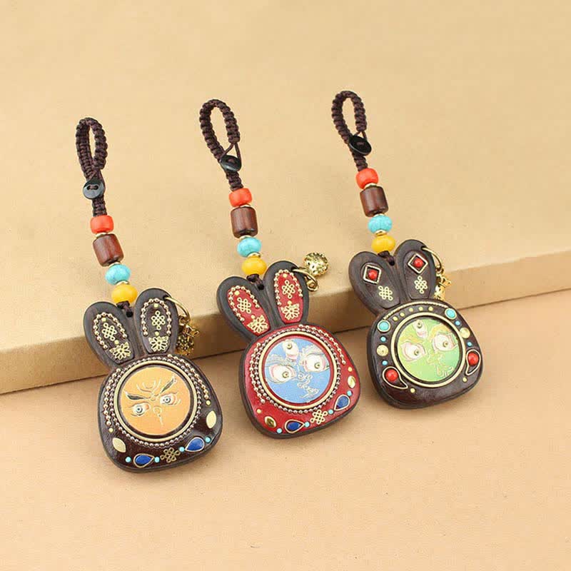 Ebenholz Fünf Gott des Reichtums Thangka Schlüsselanhänger spirituellen Schmuck