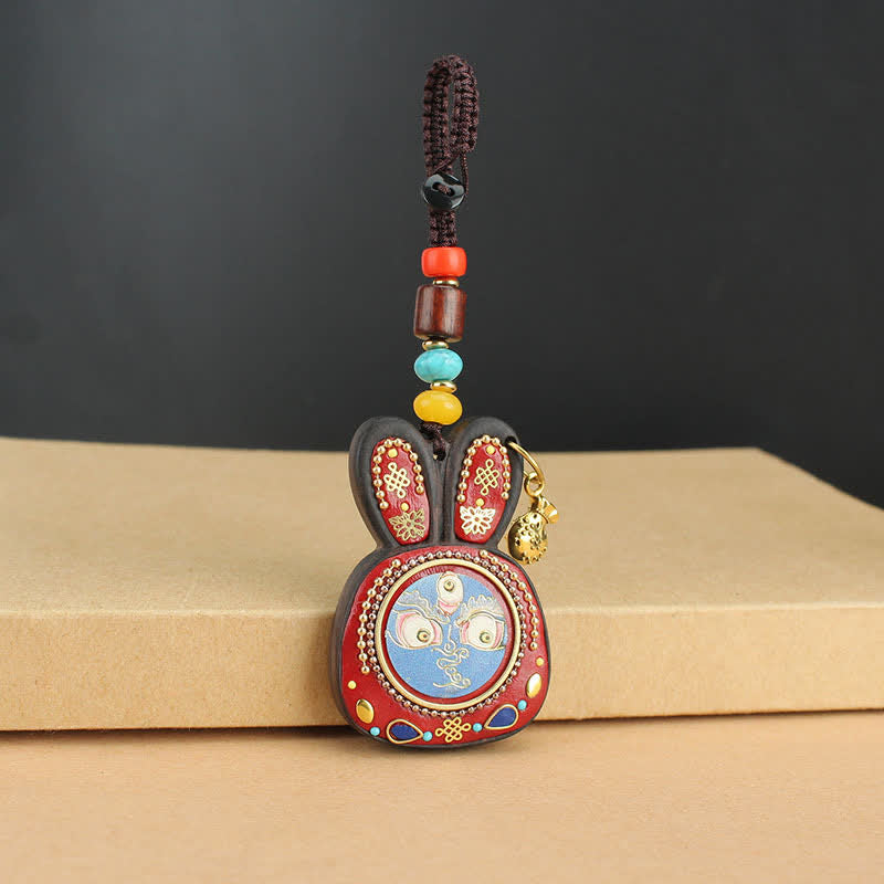Ebenholz Fünf Gott des Reichtums Thangka Schlüsselanhänger spirituellen Schmuck