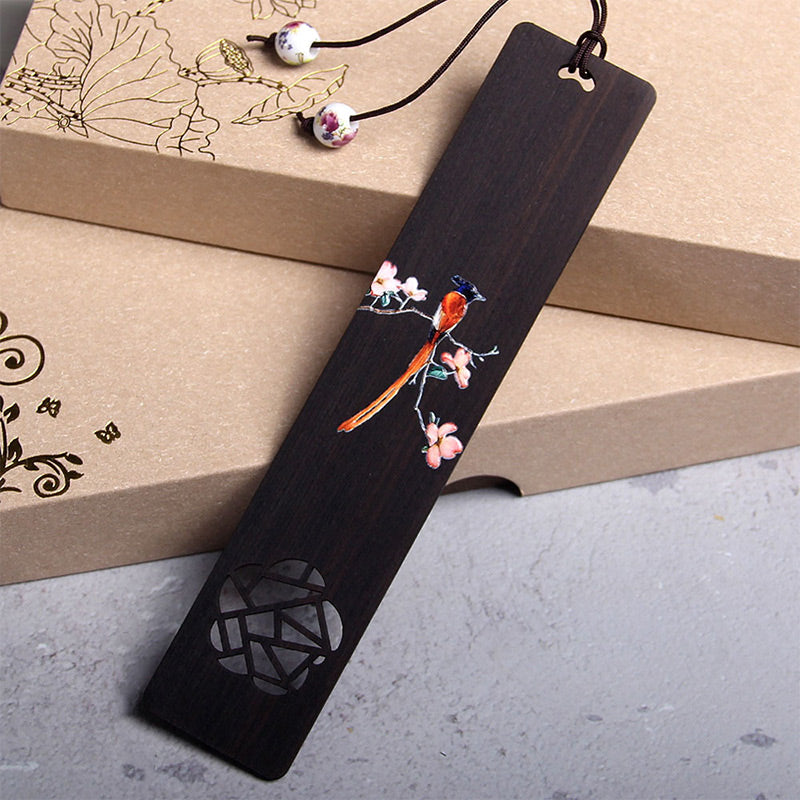 Lesezeichen aus Ebenholz, Pirol, Vogel, Holz, mit Geschenkbox
