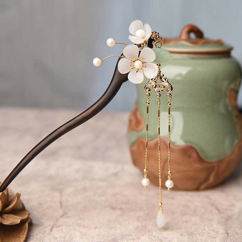 Ebenholz-Schutz-Haarnadel | Chinesische Blumensegen-Dekoration
