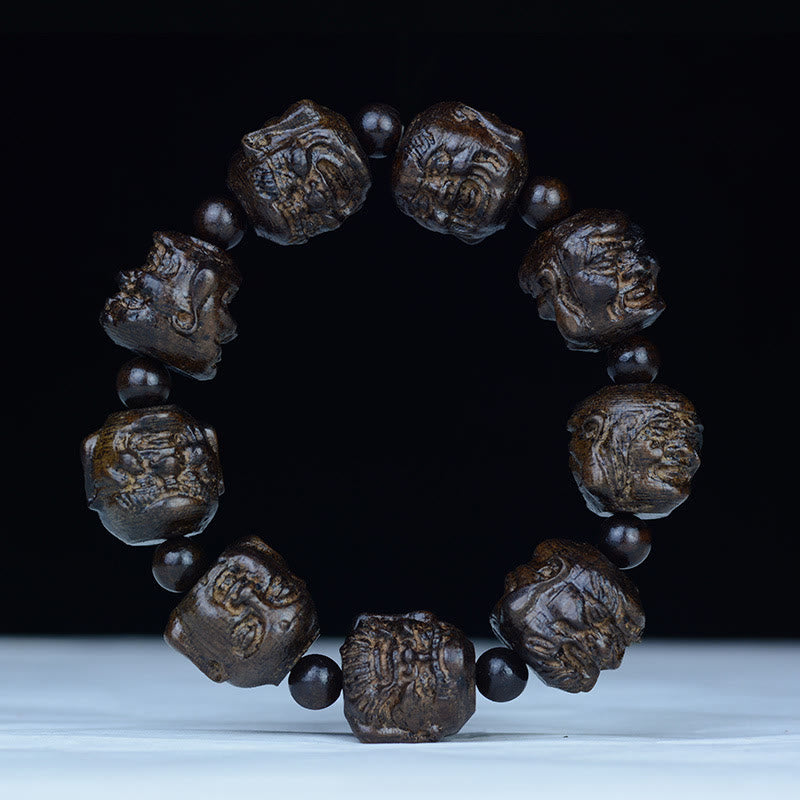 Ebenholz-Balance-Armband mit Lotusdrachen und Arhats