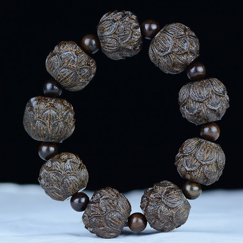 Ebenholz-Balance-Armband mit Lotusdrachen und Arhats