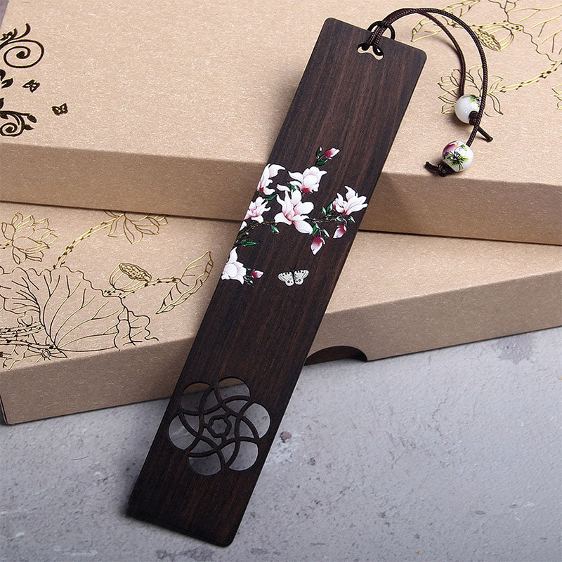 Lesezeichen aus Ebenholz mit Schmetterlingsblume für Zen-Dekor