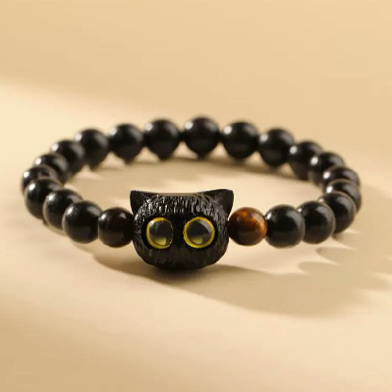 Ebenholz-Katzenkopf-Armband, 8 mm, für Frieden und Ausgeglichenheit