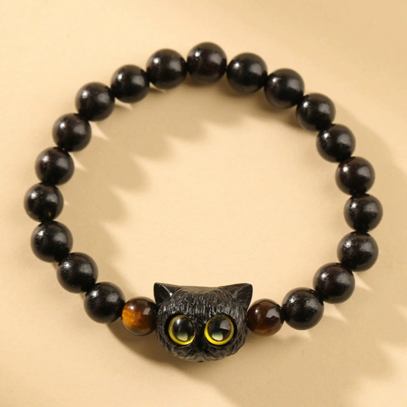 Ebenholz-Katzenkopf-Armband, 8 mm, für Frieden und Ausgeglichenheit