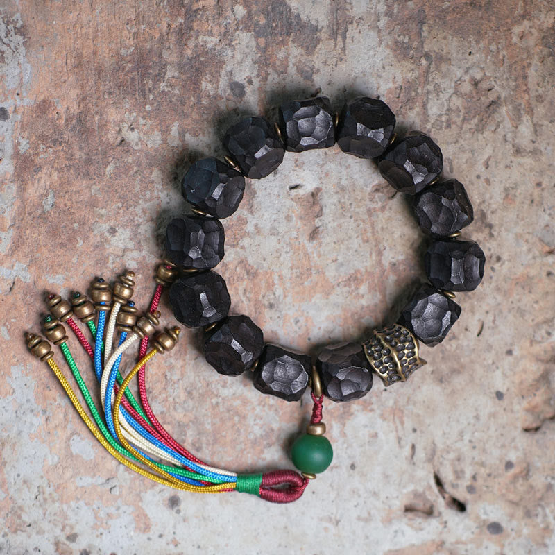 Peace-Mala-Armband aus Ebenholz und Kupfer, 15–18 cm