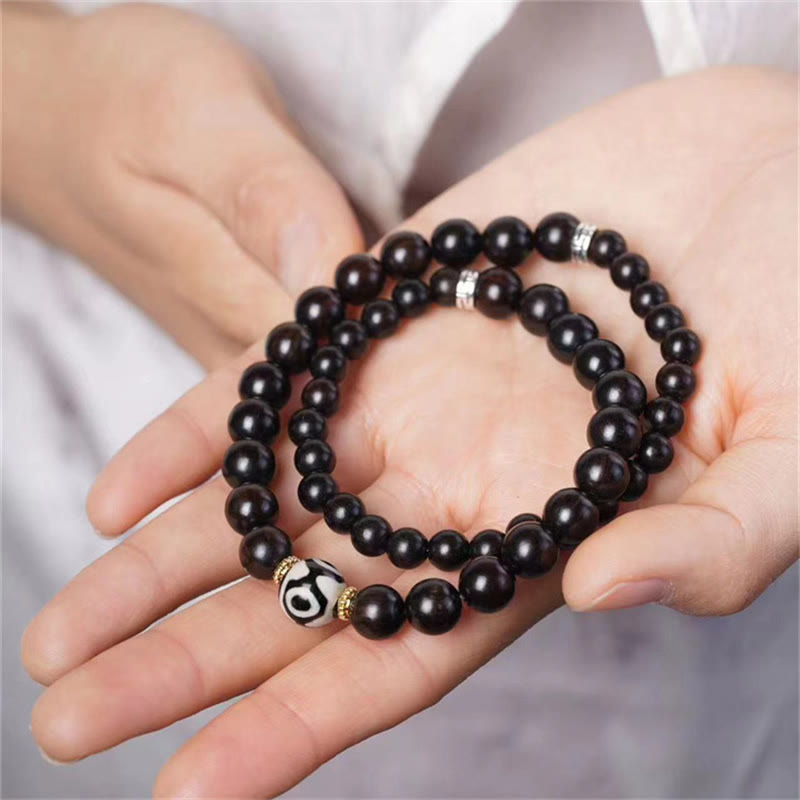 Doppelt gewickeltes Armband aus Ebenholz-Dzi-Perlen für Balance