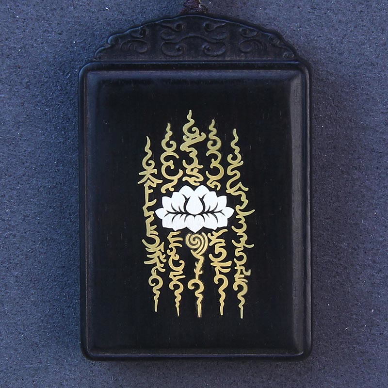 Lotus-Halskette aus Ebenholz, 6 cm, Sterlingsilber-Inlay