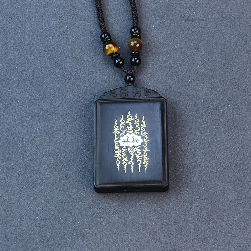 Lotus-Halskette aus Ebenholz, 6 cm, Sterlingsilber-Inlay