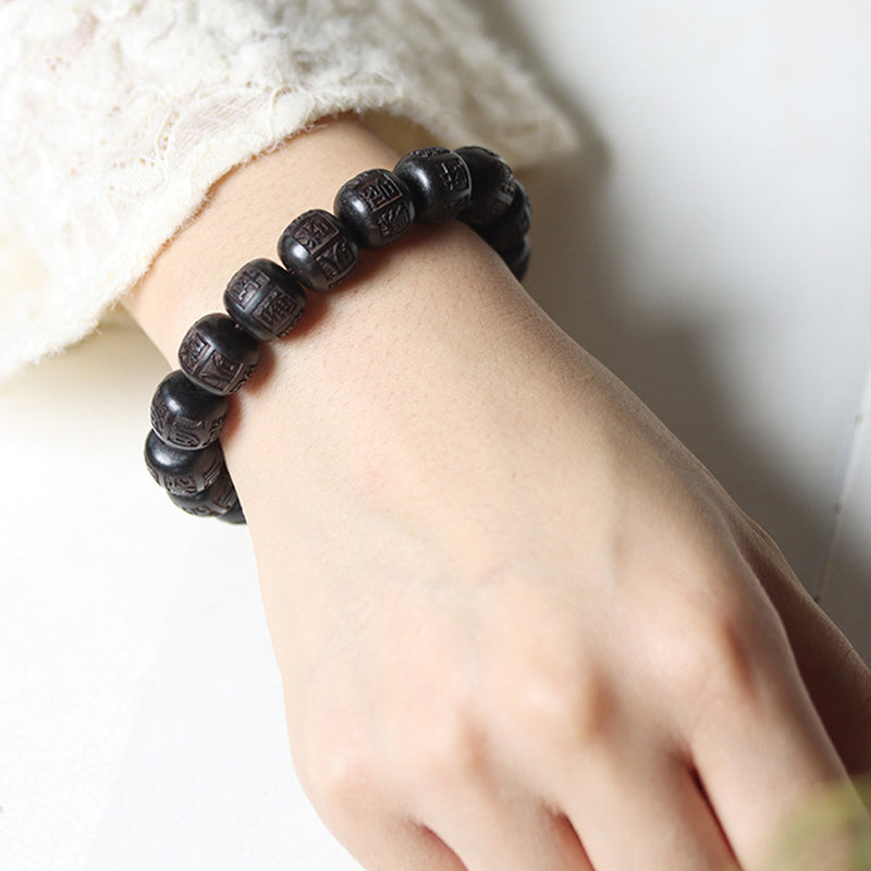 Ebenholz-Armband „Om Mani Padme Hum Balance“, 13 mm, Unisex