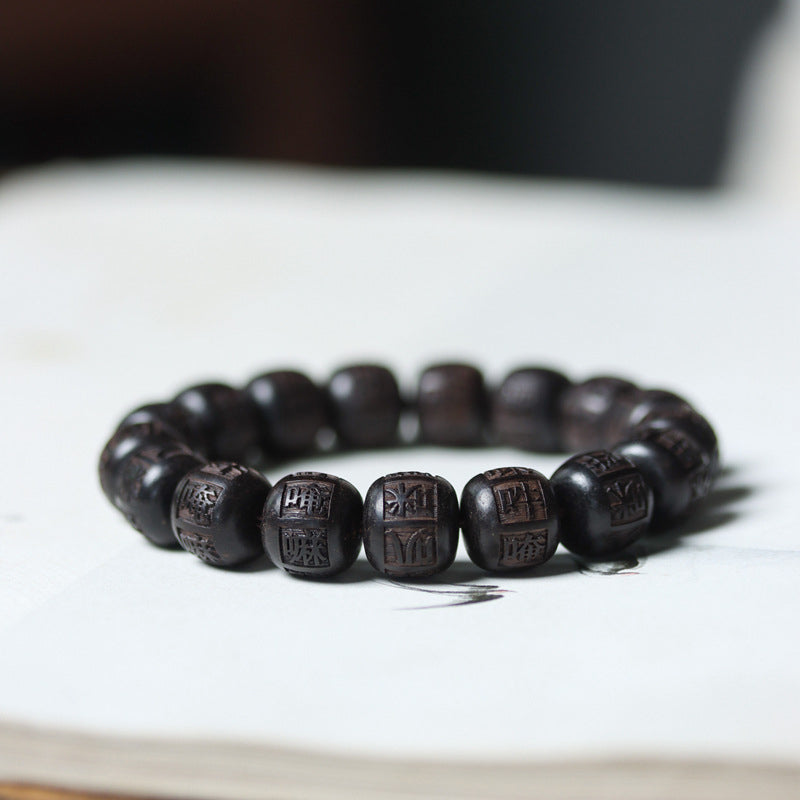 Ebenholz-Armband „Om Mani Padme Hum Balance“, 13 mm, Unisex