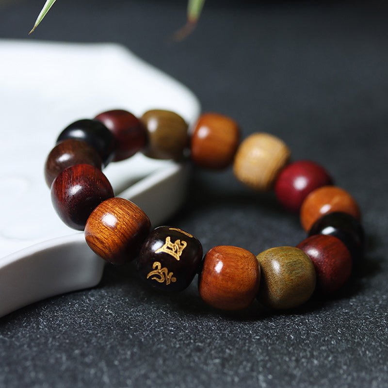 Ebenholz-Armband „Om Mani Padme Hum“ mit Reinheit, 14 mm