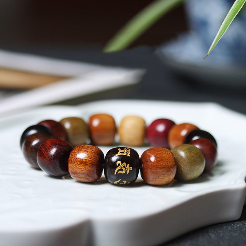 Ebenholz-Armband „Om Mani Padme Hum“ mit Reinheit, 14 mm