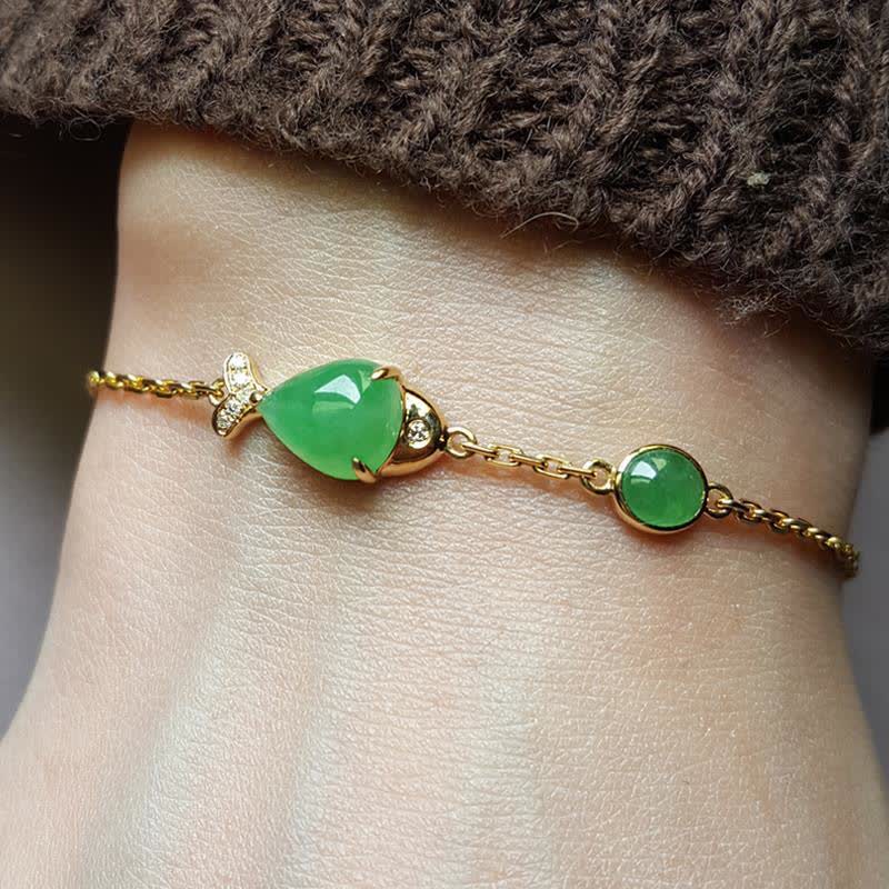 Green Chalcedony Koi Fish Courage Bracelet for Strength