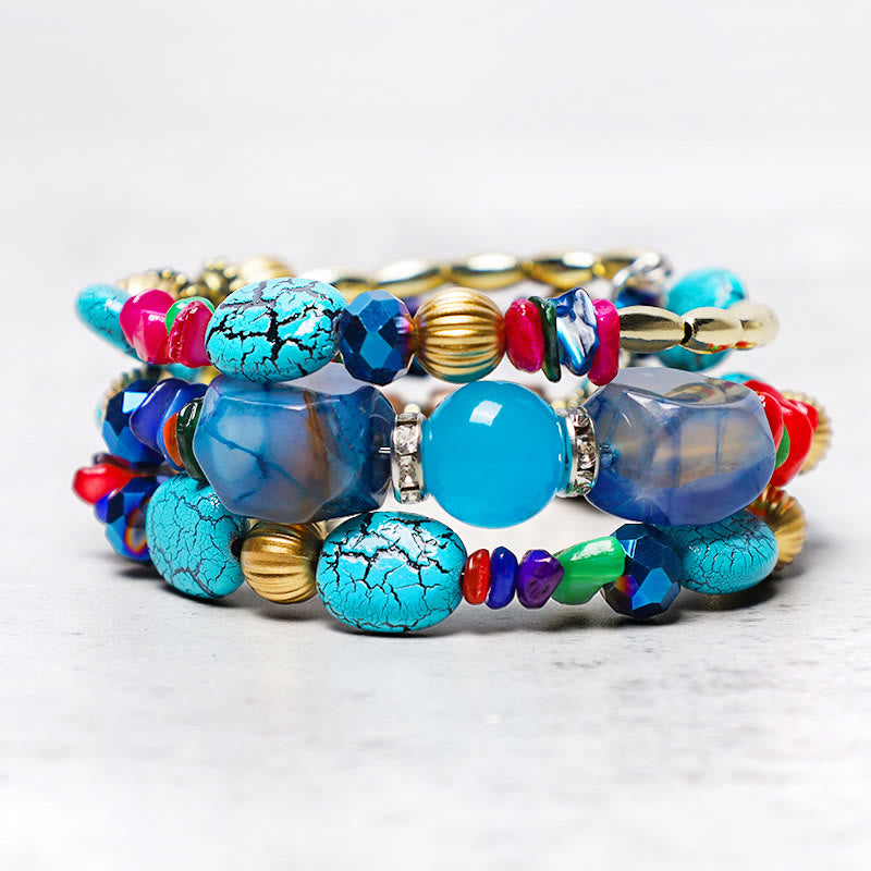 Multilayer Turquoise Agate Blessing Bracelet 6.5cm