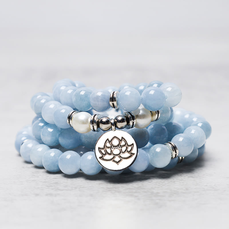 108 Perlen Aquamarin Edelstein Mala für Meditation & Heilung