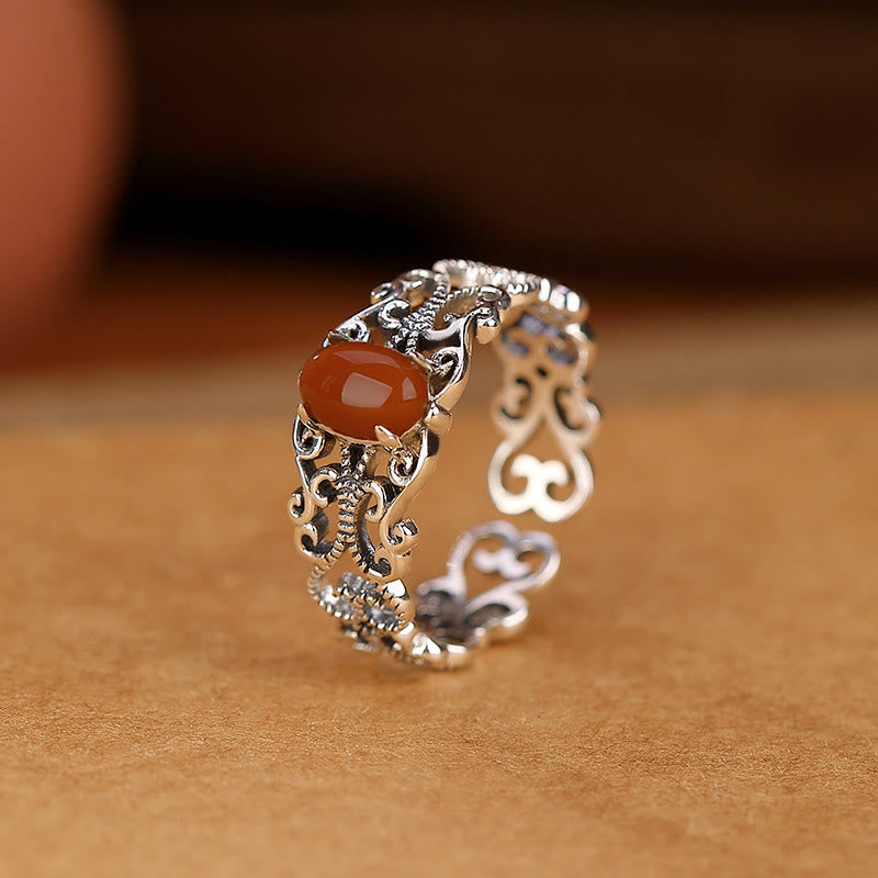 Vintage Roter Achat Selbstakzeptanz Ring 925 Sterling Silber