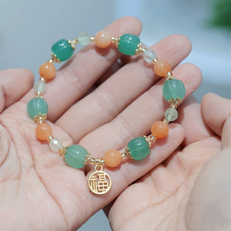Goldenes Seiden-Jade-Fu-Charm-Reichtumsarmband 14–16 cm