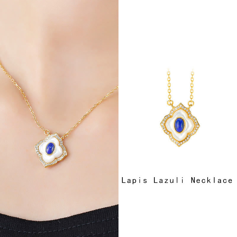 Spirituelle Halskette und Ohrringe aus Sterlingsilber mit Tridacna-Lazurit