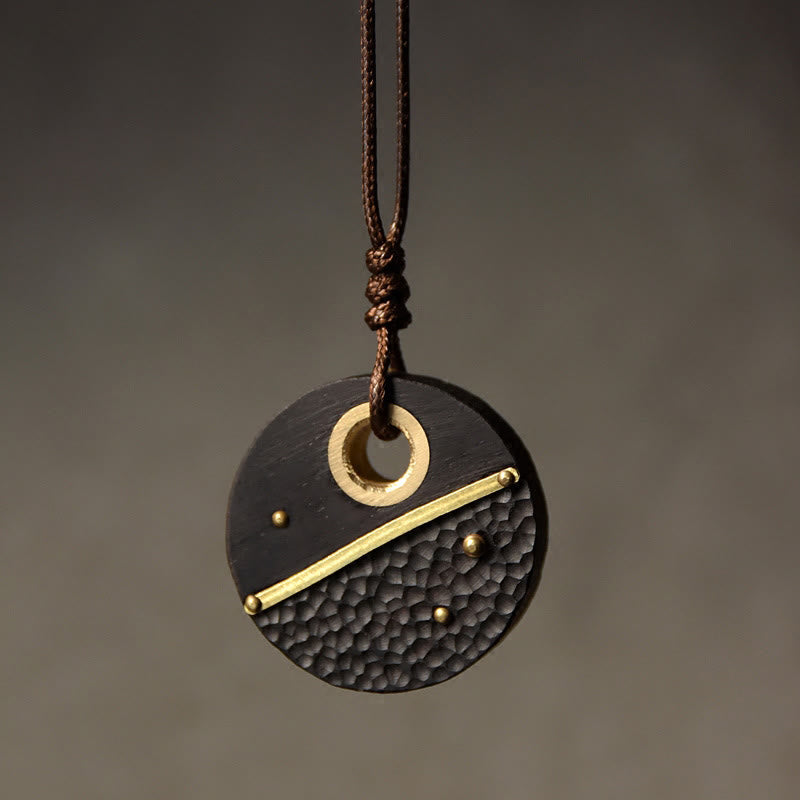 Unisex Ebony Wood Spiritual Necklace with Copper Pendant for Peace