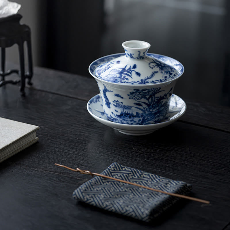 Löwentanz-Keramik-Gaiwan-Teetasse 300 ml mit Deckel und Untertasse