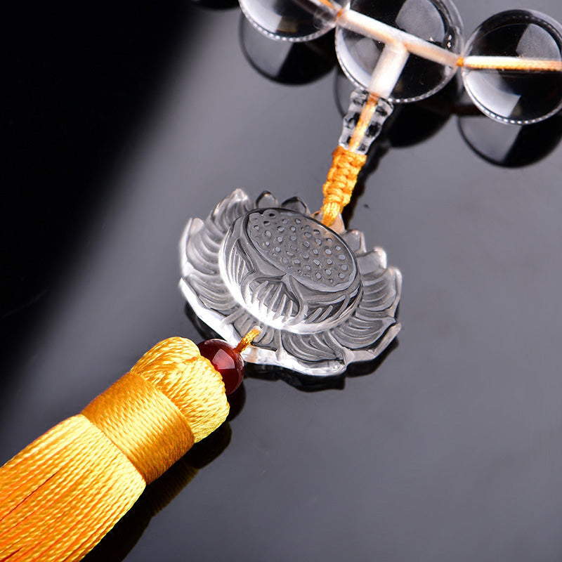 Meditationsarmband mit Lotus-Motiv, 14 mm, aus weißem Kristall