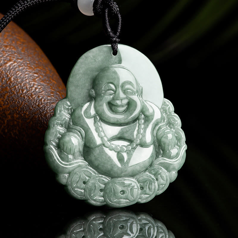 Lachender Buddha Halskette mit Anhänger aus natürlicher Jade