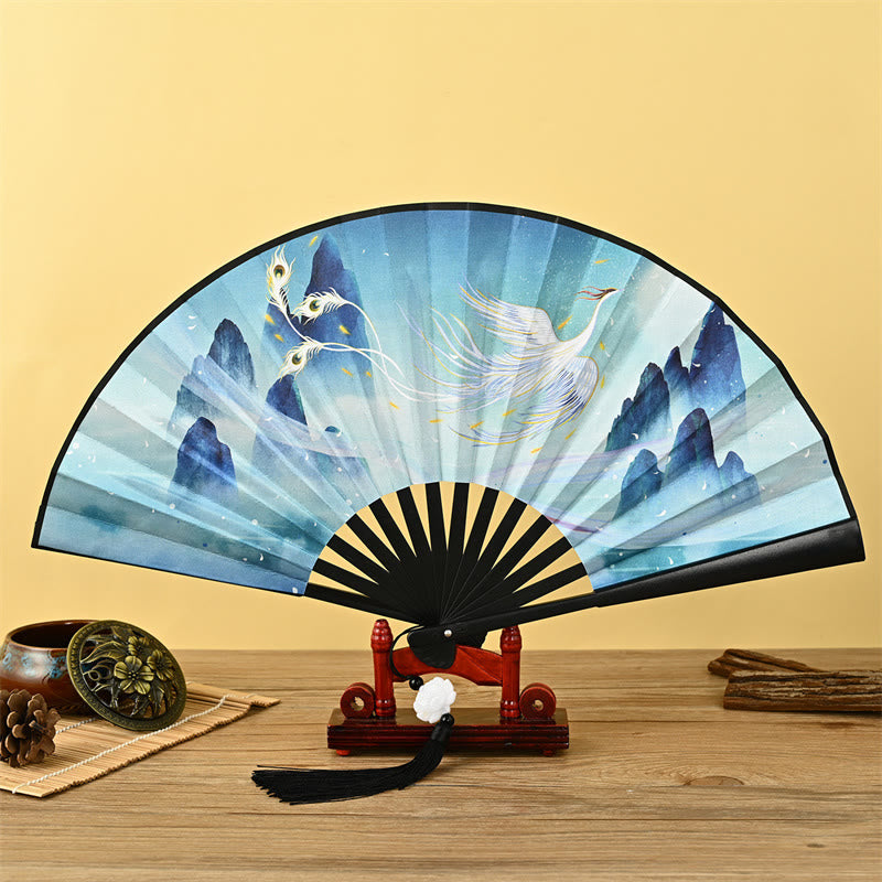 Eleganter chinesischer Faltfächer | Vintage Handfächer mit Quaste