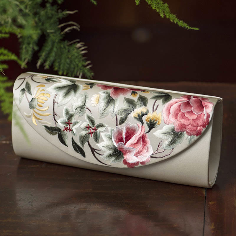 Elegante Umhängetasche mit Su-Stickerei, 24 cm, mit Blumenmuster