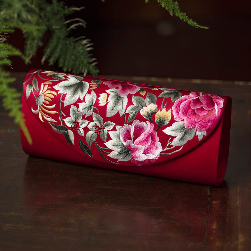 Elegante Umhängetasche mit Su-Stickerei, 24 cm, mit Blumenmuster