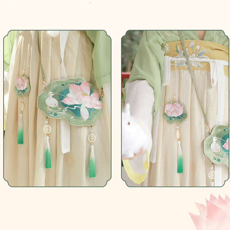 Bestickte Lotus Koi Fisch Kaninchen Hanfu Umhängetasche