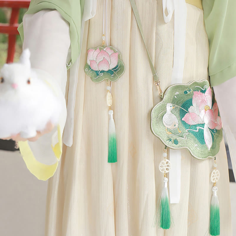 Bestickte Lotus Koi Fisch Kaninchen Hanfu Umhängetasche