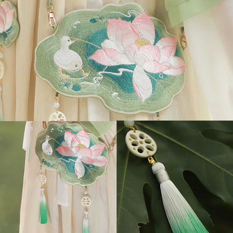 Bestickte Lotus Koi Fisch Kaninchen Hanfu Umhängetasche