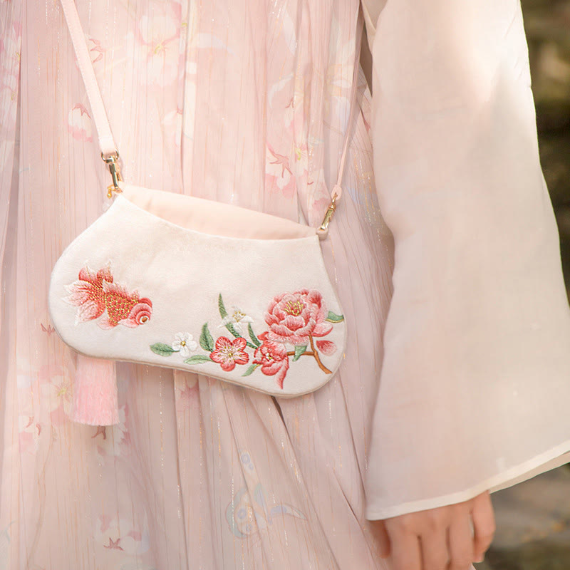 Bestickte Lotus Koi Fisch Kaninchen Hanfu Umhängetasche