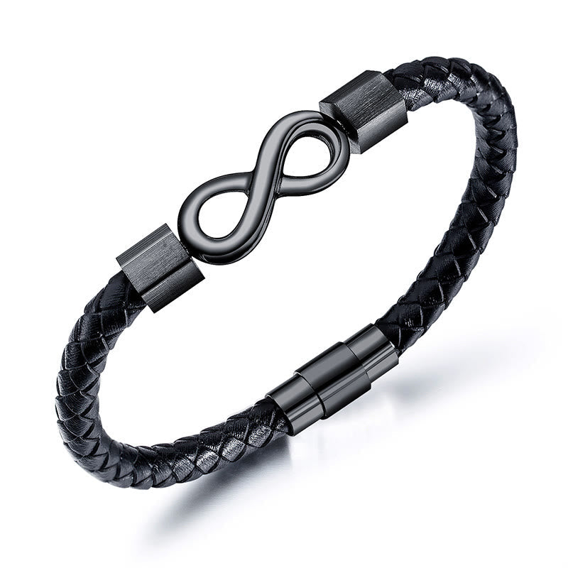 Endloser Knoten Titanstahl Leder Spirituelles Balance Armband