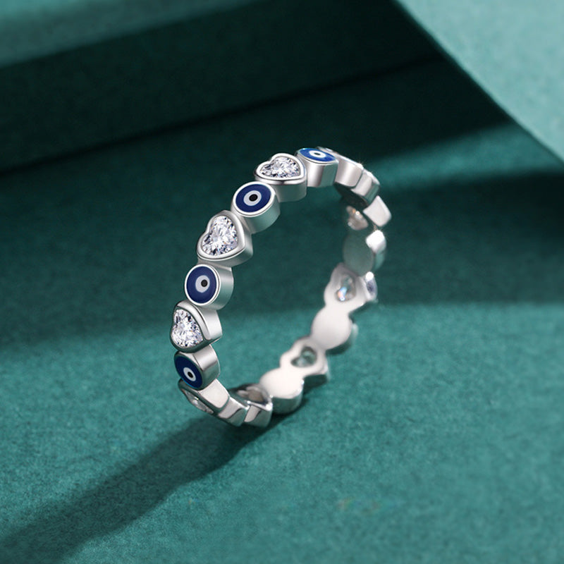 Evil Eye Love Heart Ring aus 925 Sterling Silber - Schutz & Segen
