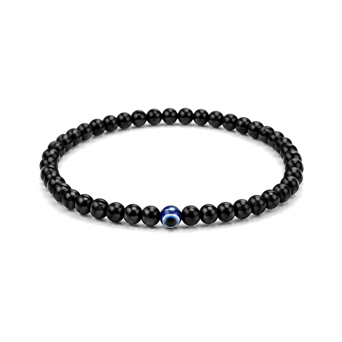 Black Onyx Bracelet with Evil Eye Symbol, Onyx - Smooth, on a white background