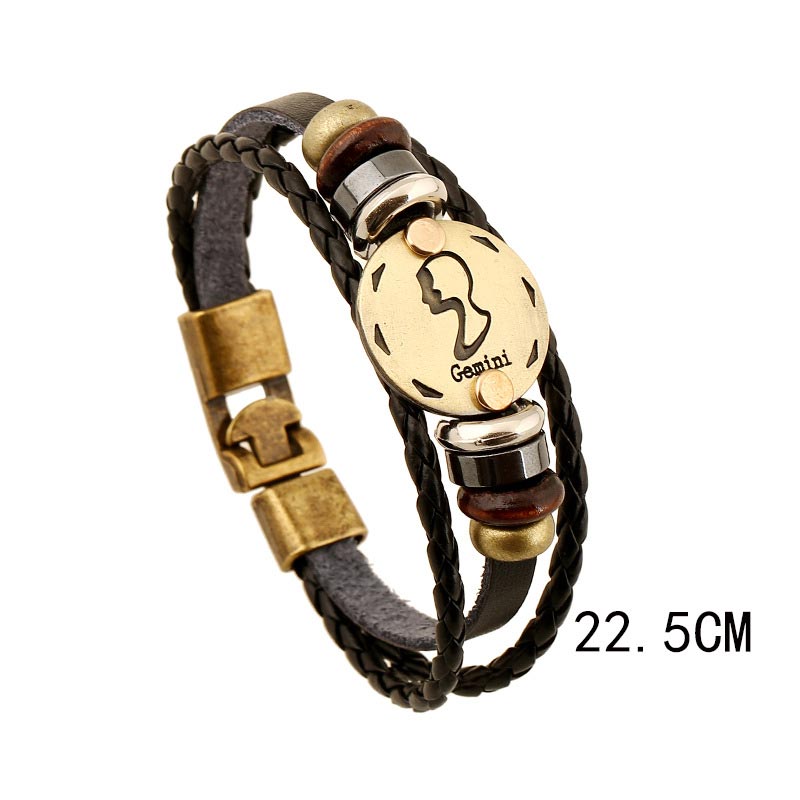 12 Sternbilder Zodiac Hämatit Leder Charm Armband