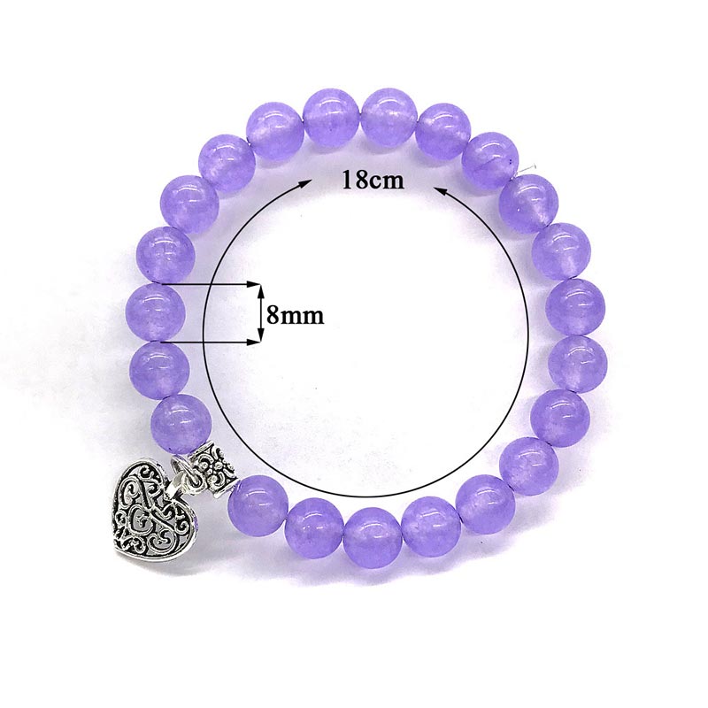 Amethyst Lucky Love Herz Charm Armband 8mm Perlen