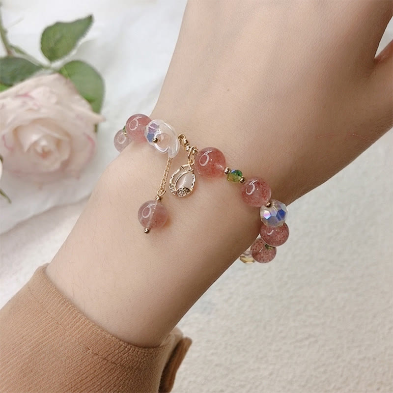 Strawberry Quartz Fluorite Healing Bracelet for Emotional Clarity