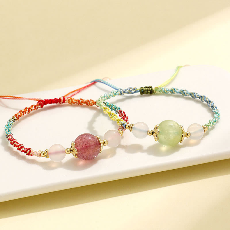Strawberry Quartz Healing Bracelet with Pink Crystal & White Agate 12mm