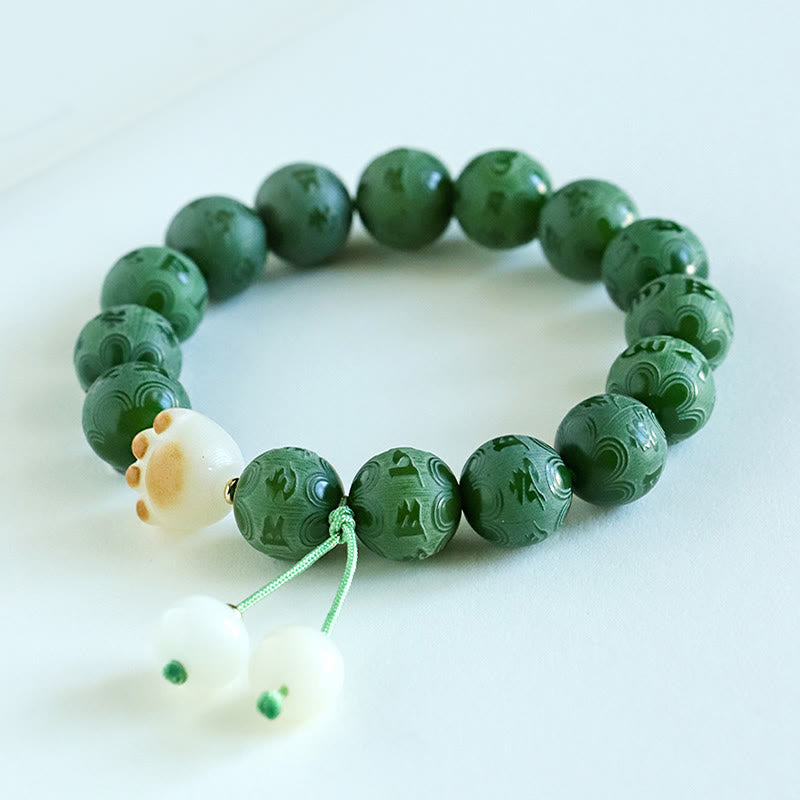 Om Mani Padme Hum Bodhi Seed Carved Bracelet 12mm Beads