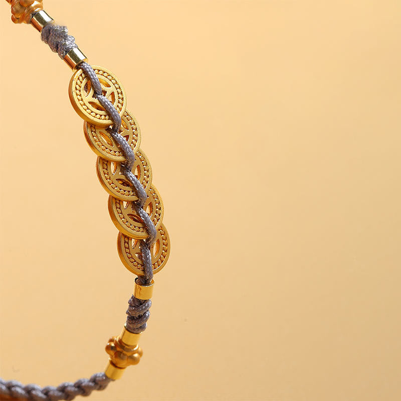 Copper Coin Tree of Life Bracelet with Pearl and Blue Rope