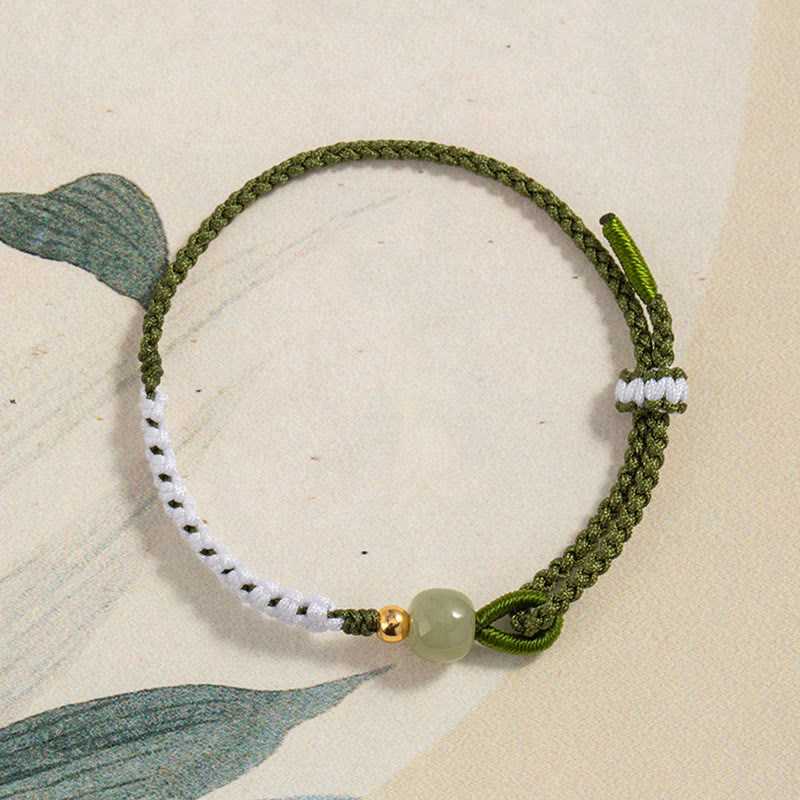 Sterling Silber Hetian Jade Glücksarmband aus geflochtenem Seil